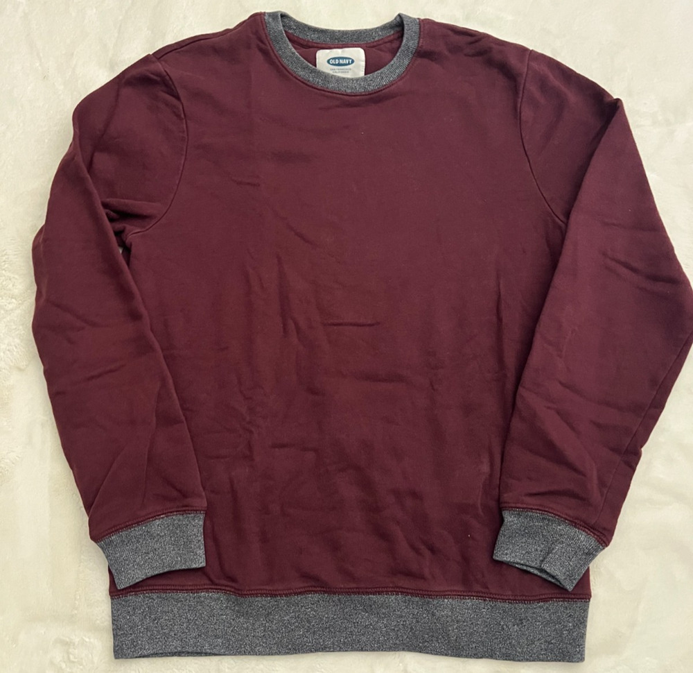 Old Navy Mens Medium Burgundy Crewneck Sweatshirt Gray Trim Pullover
